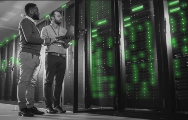 Developers next to servers