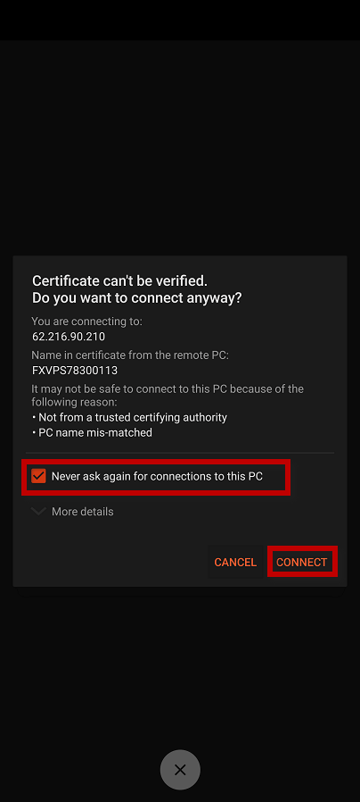 Android RDP Tutorial 16, certificate accept