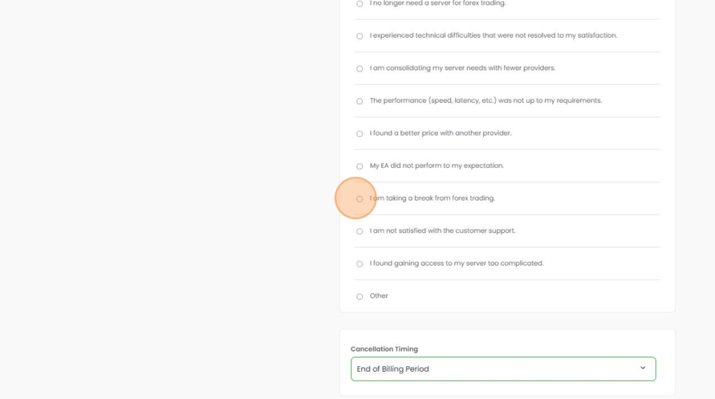 how to cancel your subscription forexvps, portal, reason for cancellation